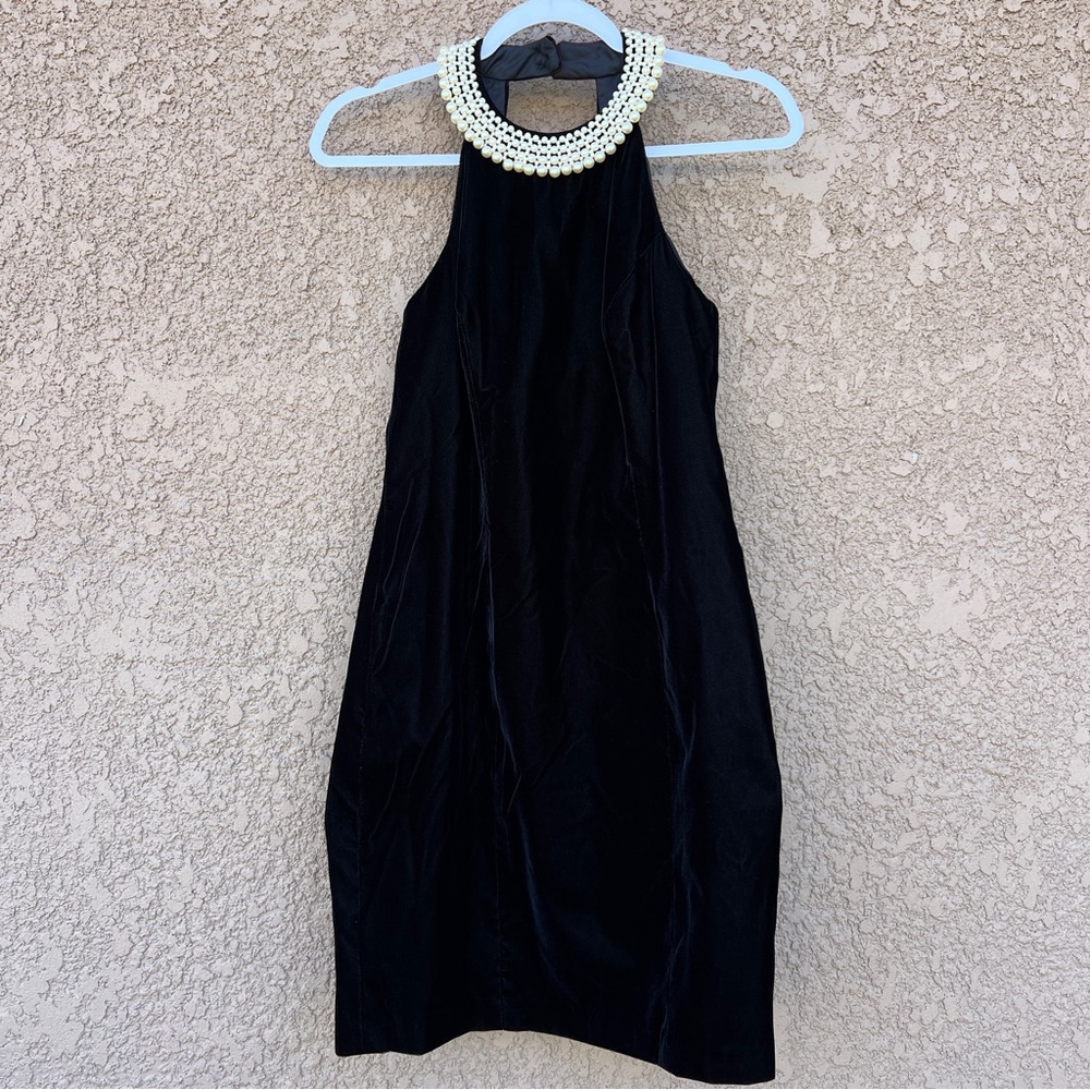 Vintage CDC Evening Red Halter Neck‎ Cocktail Dress Embellished Faux Pearl Sz 10